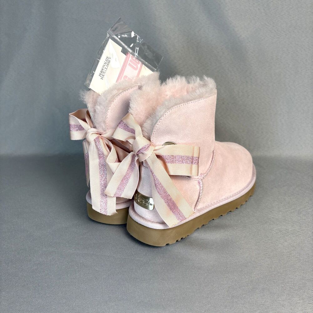 Womens UGG Boots Sz 7 Bailey Bow Customizable Pink Suede Festival Coquette Rare - Picture 13 of 13